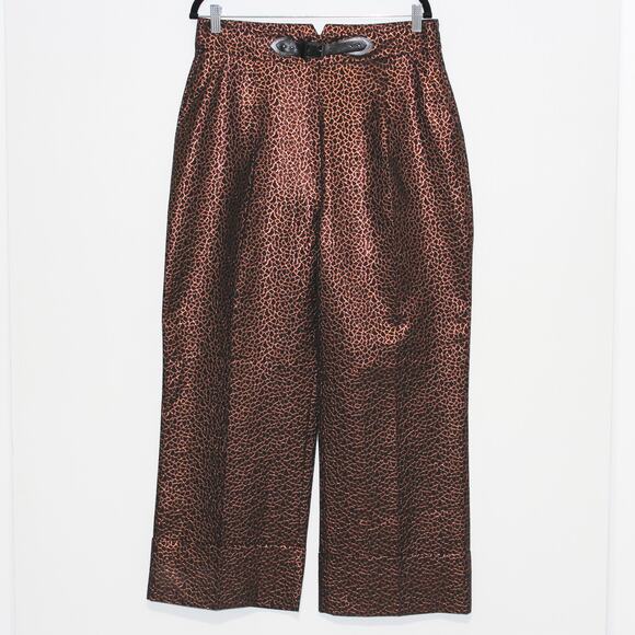 YARGICI Golden Brown Wide Leg Trouser Belt Detail Size 12 - Picture 5 of 12